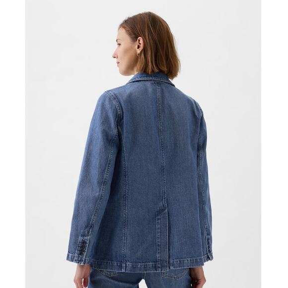 NWT Gap Blue Indigo Denim Blazer one button closing size medium - Picture 3 of 13